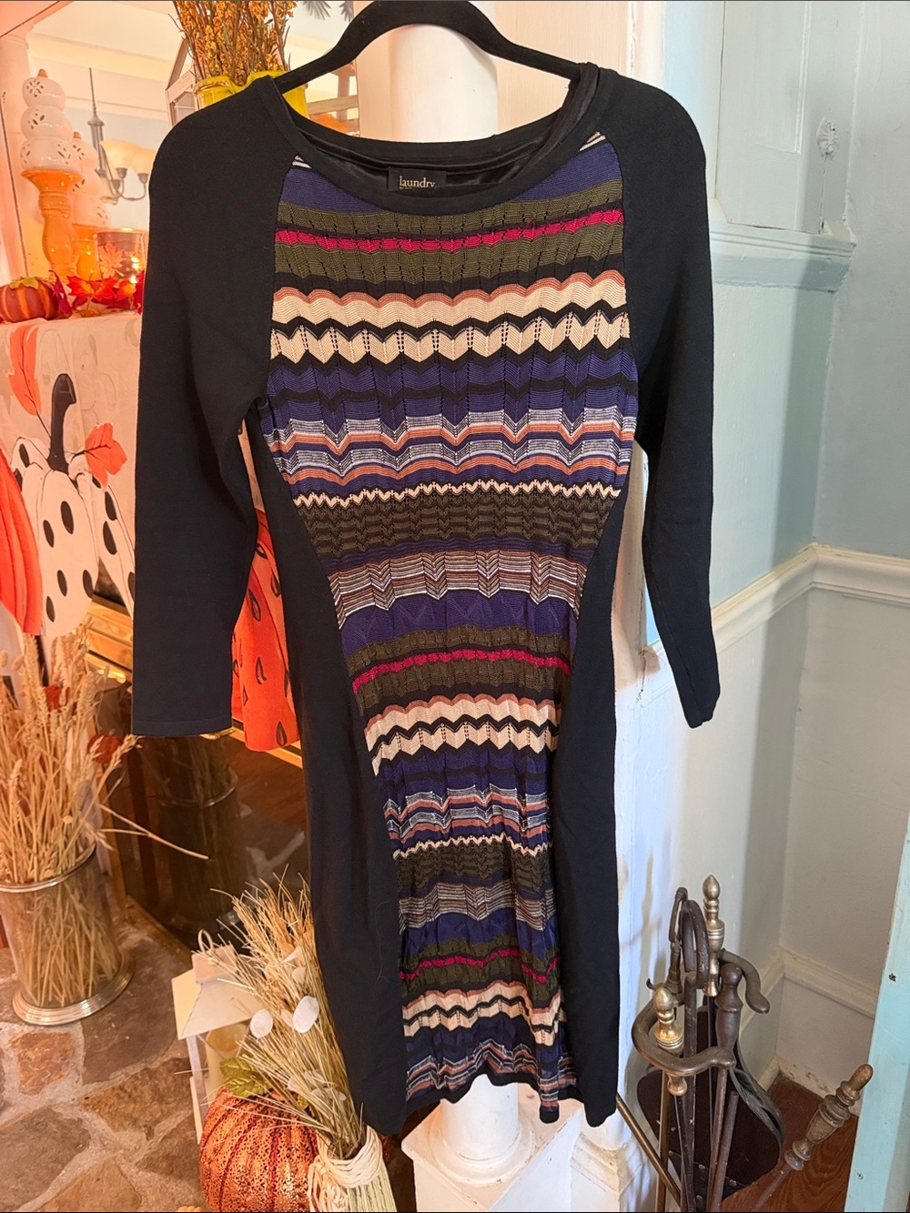 Laundry By Shelli Segal Black Dress with Multicolor Chevron Front